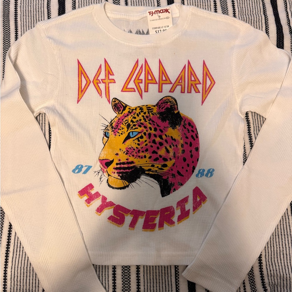 Def Leppard Hysteria Leopard Graphic Long Sleeve Tee - White